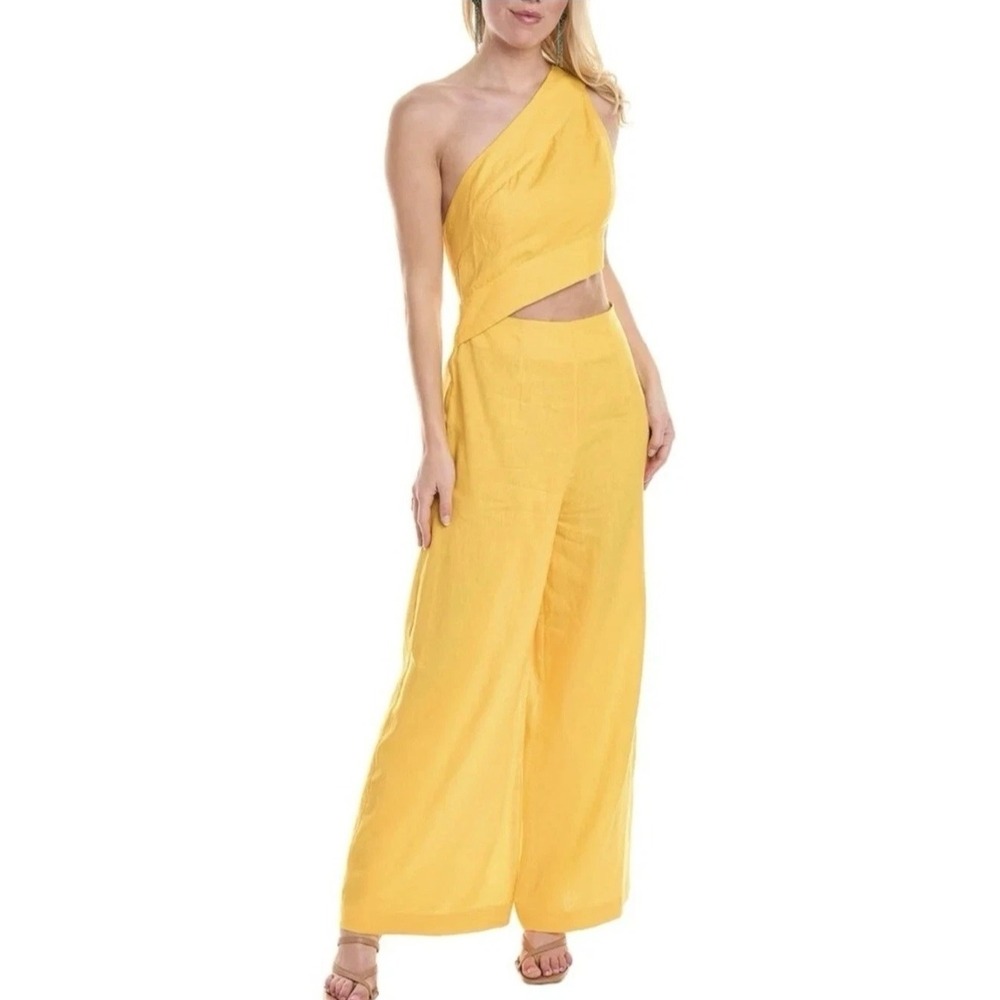 FARM RIO Asymmetrical One Shoulder Linen Blend Jumpsuit Yellow Sz Extra Large XL